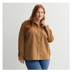 Women's Tan Corduroy Button Down Shirt Jacket